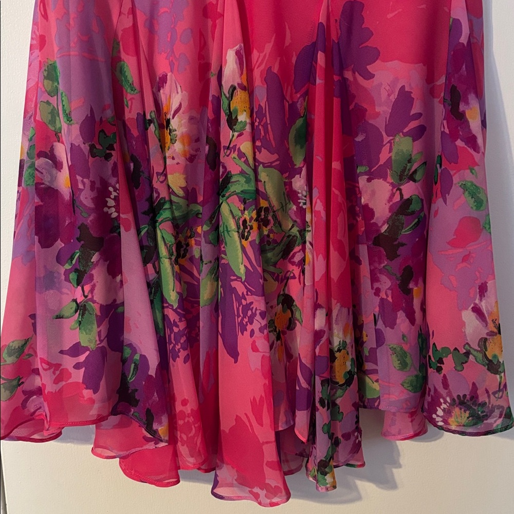 Vintage Y2K Hot Pink Floral Bias Asymmetrical Midi Skirt Cache Mermaid S Barbie - Picture 13 of 17